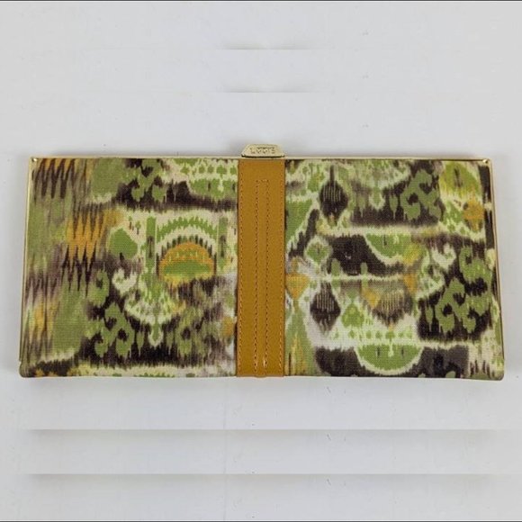476. EUC Lodis Retro Inspired Green Yellow and Brown Vegan Leather Wallet/Clutch - Picture 2 of 7